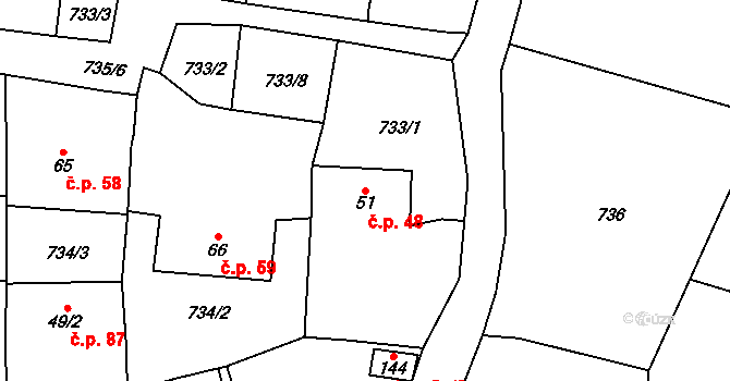 Rochlov 48 na parcele st. 51 v KÚ Rochlov, Katastrální mapa