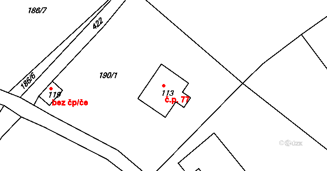 Jizbice 77, Náchod na parcele st. 113 v KÚ Jizbice u Náchoda, Katastrální mapa