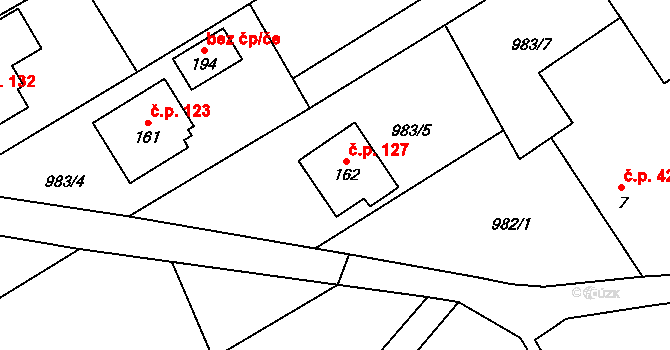 Lubojaty 127, Bílovec na parcele st. 162 v KÚ Lubojaty, Katastrální mapa