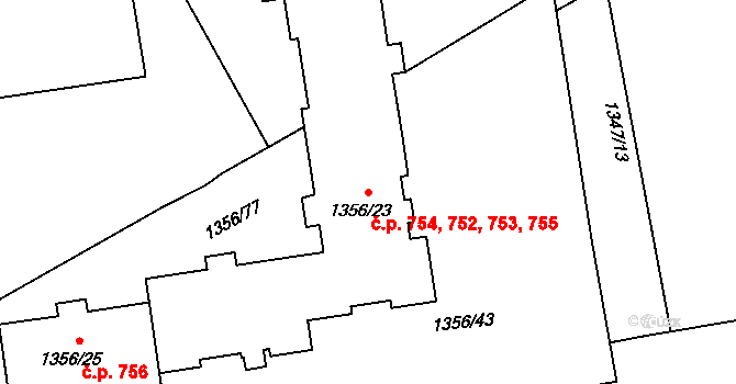 Butovice 752,753,754,755, Studénka na parcele st. 1356/23 v KÚ Butovice, Katastrální mapa