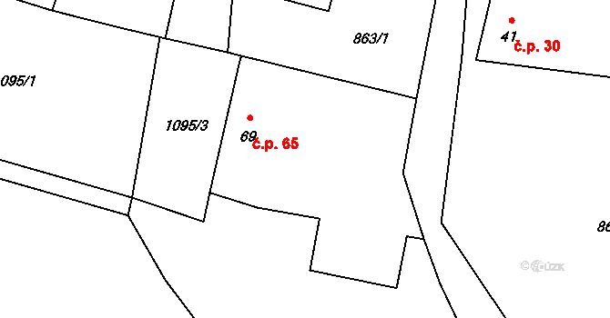 Panské Mlýny 65, Černovice na parcele st. 69 v KÚ Dobešov u Černovic, Katastrální mapa