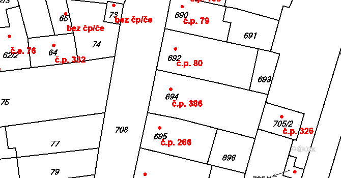 Opatovice 386 na parcele st. 694 v KÚ Opatovice u Rajhradu, Katastrální mapa