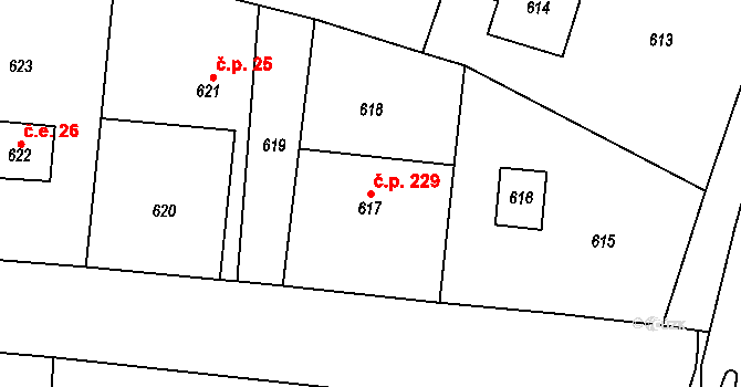 Senec 229, Zruč-Senec na parcele st. 617 v KÚ Senec u Plzně, Katastrální mapa