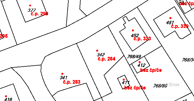 Merklín 284 na parcele st. 342 v KÚ Merklín u Přeštic, Katastrální mapa