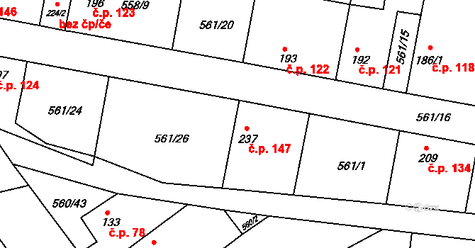 Telce 147, Peruc na parcele st. 237 v KÚ Telce, Katastrální mapa