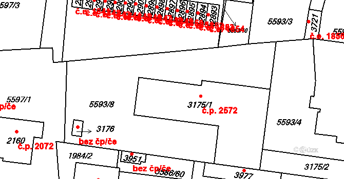 Žatec 2572 na parcele st. 3175/1 v KÚ Žatec, Katastrální mapa