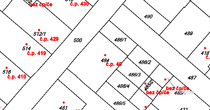 Lednice 40 na parcele st. 484 v KÚ Lednice na Moravě, Katastrální mapa