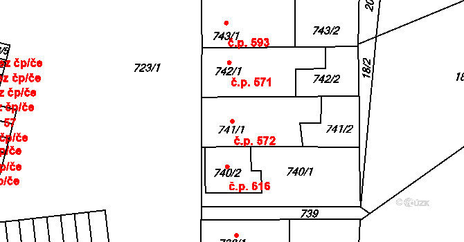 Šitbořice 572 na parcele st. 741/1 v KÚ Šitbořice, Katastrální mapa