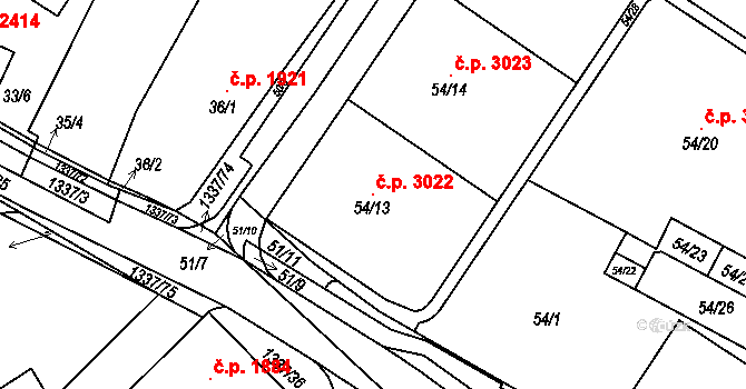 Rožnov pod Radhoštěm 3022 na parcele st. 54/13 v KÚ Tylovice, Katastrální mapa