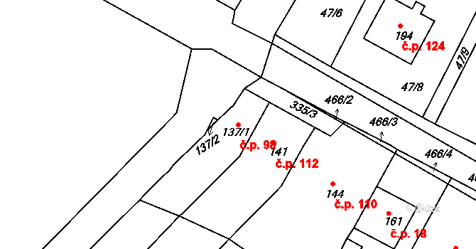 Zahnašovice 98 na parcele st. 137/1 v KÚ Zahnašovice, Katastrální mapa