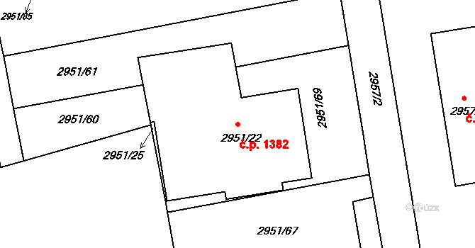 Holešov 1382 na parcele st. 2951/22 v KÚ Holešov, Katastrální mapa