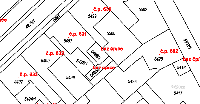 Kladno 105945137 na parcele st. 5498/3 v KÚ Kročehlavy, Katastrální mapa
