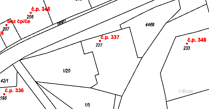Míšovice 337, Hostěradice na parcele st. 227 v KÚ Míšovice, Katastrální mapa