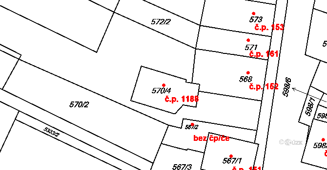 Miroslav 1188 na parcele st. 570/4 v KÚ Miroslav, Katastrální mapa