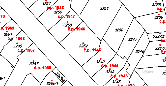 Znojmo 1945 na parcele st. 3252 v KÚ Znojmo-město, Katastrální mapa