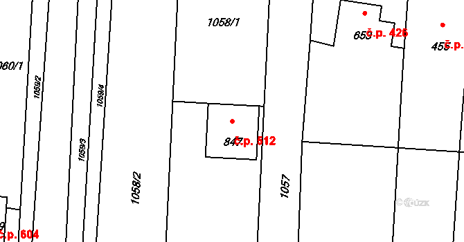 Hranice IV-Drahotuše 512, Hranice na parcele st. 847 v KÚ Drahotuše, Katastrální mapa