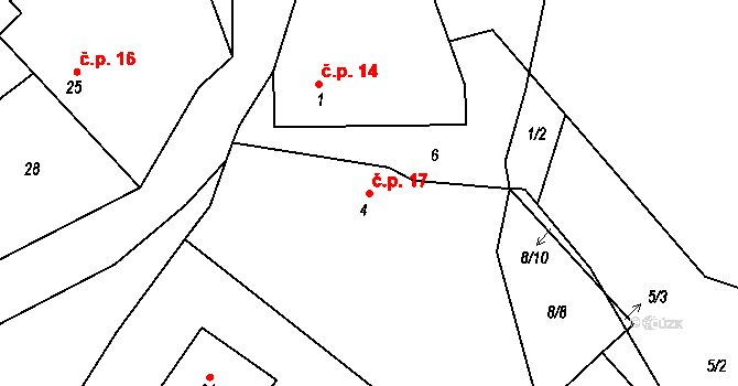 Bojmany 17, Žehušice na parcele st. 4 v KÚ Bojmany, Katastrální mapa
