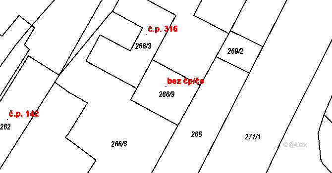 Perná 118564137 na parcele st. 266/9 v KÚ Perná, Katastrální mapa