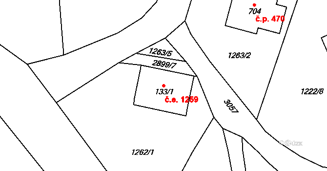 Kořenov 1259 na parcele st. 133/1 v KÚ Polubný, Katastrální mapa
