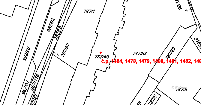 Čelákovice 1478,1479,1480,1481, na parcele st. 787/40 v KÚ Čelákovice, Katastrální mapa