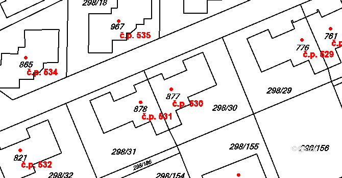 Horoměřice 530 na parcele st. 877 v KÚ Horoměřice, Katastrální mapa