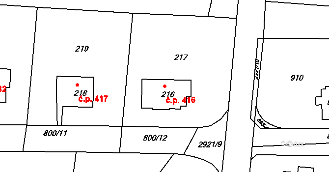 Mníšek pod Brdy 416 na parcele st. 216 v KÚ Mníšek pod Brdy, Katastrální mapa