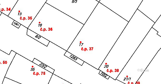 Dražůvky 37 na parcele st. 17 v KÚ Dražůvky, Katastrální mapa
