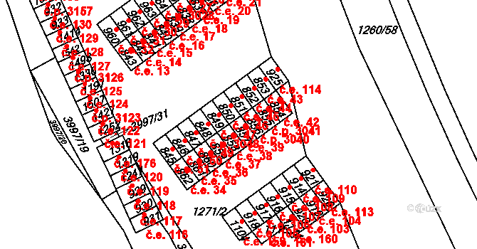 Pazderna 39, Vyškov na parcele st. 857 v KÚ Dědice u Vyškova, Katastrální mapa