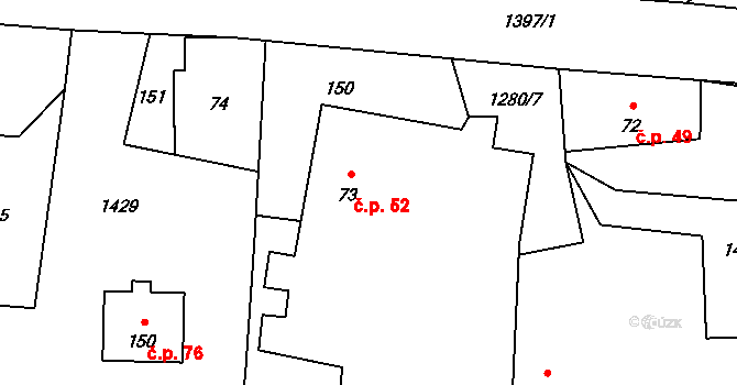 Býkov 52, Býkov-Láryšov na parcele st. 73 v KÚ Býkov, Katastrální mapa