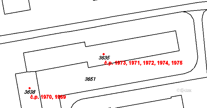 Kročehlavy 1971,1972,1973,1974,, Kladno na parcele st. 3635 v KÚ Kročehlavy, Katastrální mapa