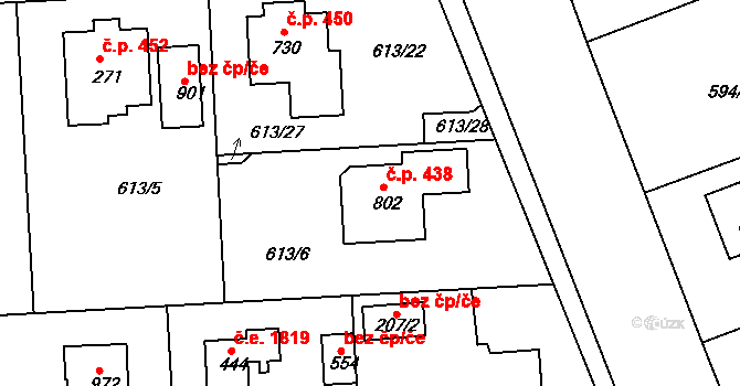 Olešovice 438, Kamenice na parcele st. 802 v KÚ Ládví, Katastrální mapa
