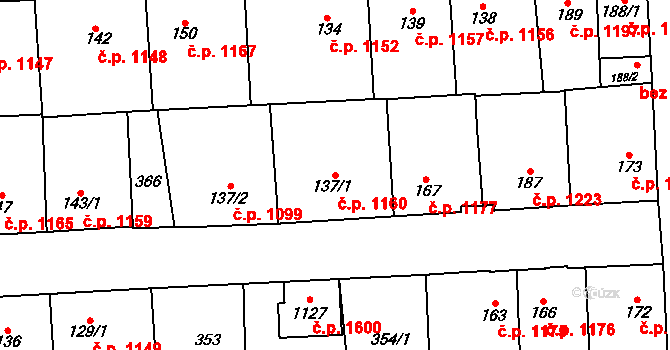Švermov 1160, Kladno na parcele st. 137/1 v KÚ Hnidousy, Katastrální mapa