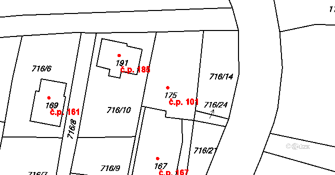 Chotyně 101 na parcele st. 175 v KÚ Chotyně, Katastrální mapa