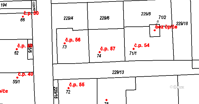 Kozolupy 57, Vysoký Újezd na parcele st. 74 v KÚ Kozolupy, Katastrální mapa