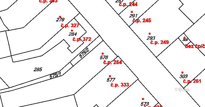 Zborovice 254 na parcele st. 578 v KÚ Zborovice, Katastrální mapa