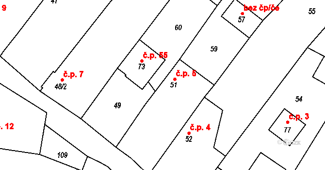 Olešnice 5, Bouzov na parcele st. 51 v KÚ Olešnice u Bouzova, Katastrální mapa