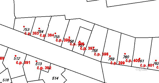 Roudnice nad Labem 397 na parcele st. 757 v KÚ Roudnice nad Labem, Katastrální mapa