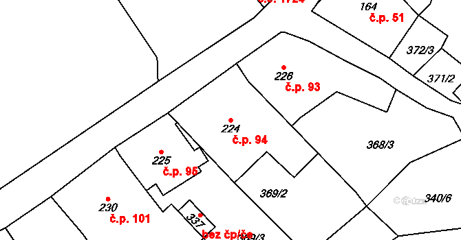 Děčín XXVII-Březiny 94, Děčín na parcele st. 224 v KÚ Březiny u Děčína, Katastrální mapa