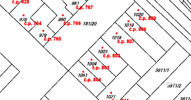 Břeclav 802 na parcele st. 1003 v KÚ Břeclav, Katastrální mapa
