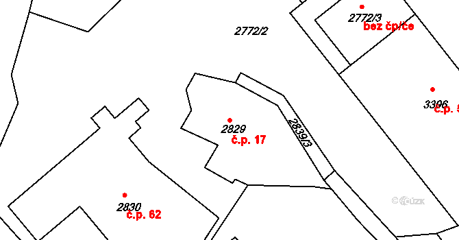 Pelechov 17, Železný Brod na parcele st. 2829 v KÚ Železný Brod, Katastrální mapa