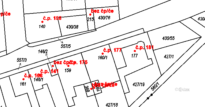Oldřichov 177, Jeníkov na parcele st. 160/1 v KÚ Oldřichov u Duchcova, Katastrální mapa