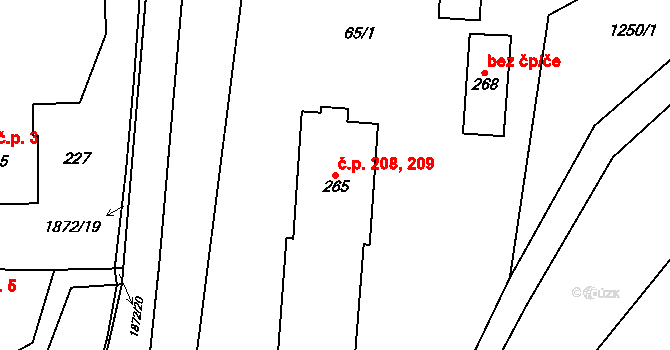 Svobodné Heřmanice 208,209 na parcele st. 265 v KÚ Svobodné Heřmanice, Katastrální mapa