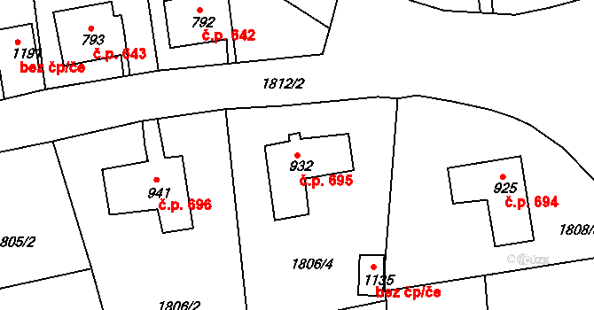 Česká Kamenice 695 na parcele st. 932 v KÚ Česká Kamenice, Katastrální mapa