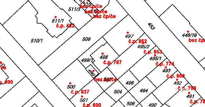 Sokolov 787 na parcele st. 498 v KÚ Sokolov, Katastrální mapa