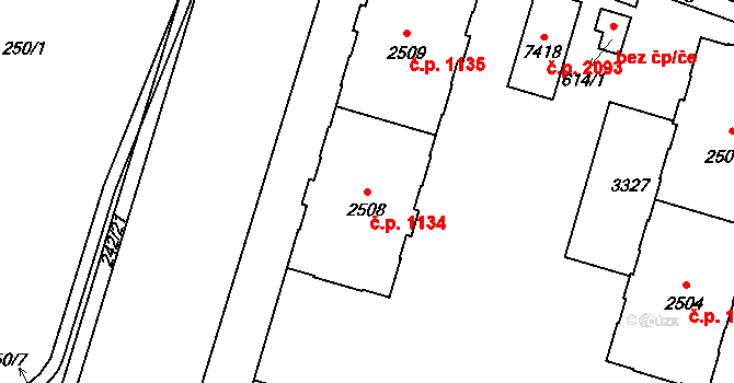 Cheb 1134 na parcele st. 2508 v KÚ Cheb, Katastrální mapa