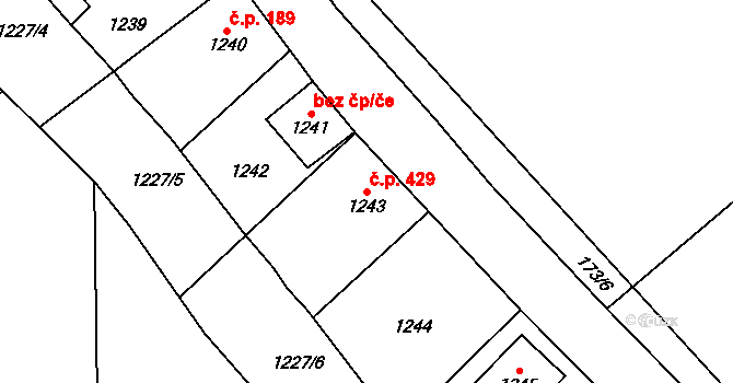 Hostomice 429 na parcele st. 1243 v KÚ Hostomice pod Brdy, Katastrální mapa