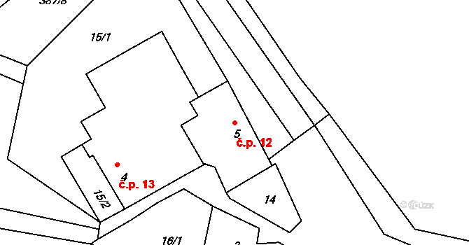Horní Radíkov 12, Český Rudolec na parcele st. 5 v KÚ Horní Radíkov, Katastrální mapa