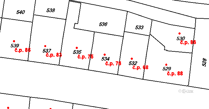 Žižkov 76, Praha na parcele st. 534 v KÚ Žižkov, Katastrální mapa