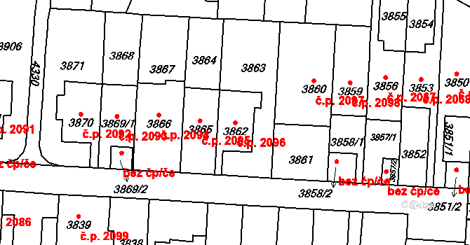 Vinohrady 2096, Praha na parcele st. 3862 v KÚ Vinohrady, Katastrální mapa