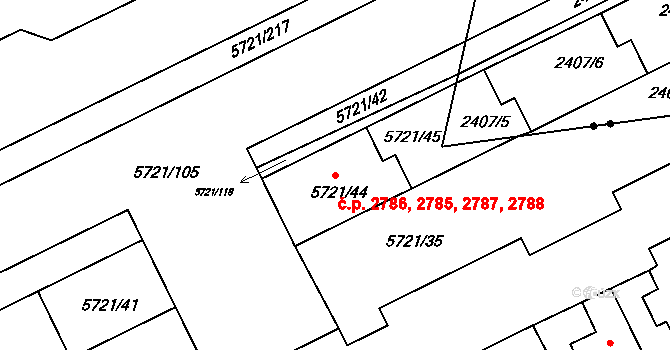 Záběhlice 2785,2786,2787,2788, Praha na parcele st. 5721/44 v KÚ Záběhlice, Katastrální mapa